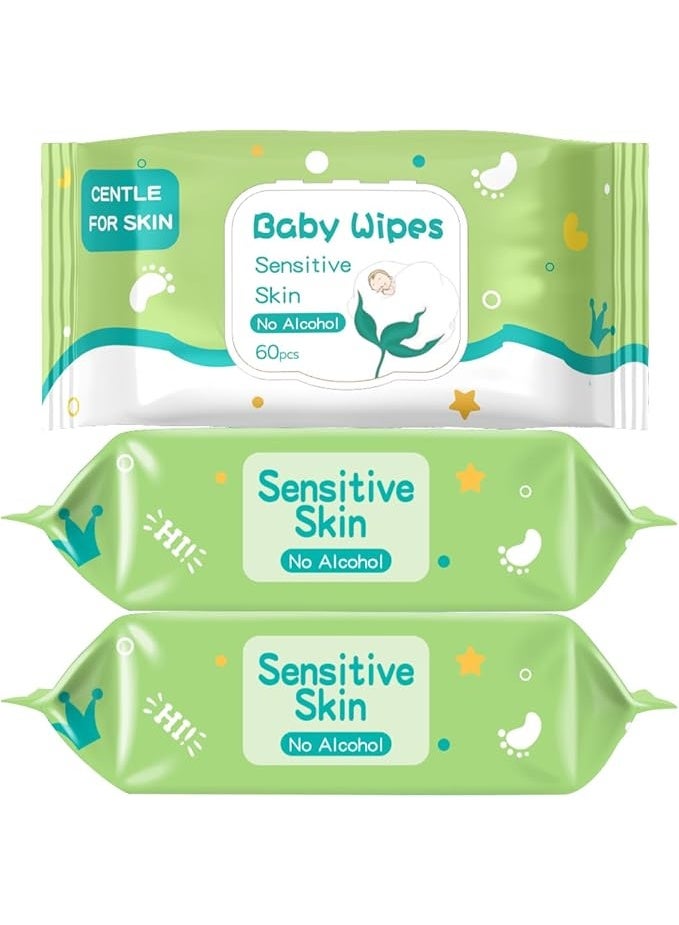 180 Count Gentle  Wipes Alcohol-Free Hypoallergenic Dermatologist Tested Moisturizing Refreshing Wet Wipes for Newborns Toddlers 3 Packs Total - Image 1